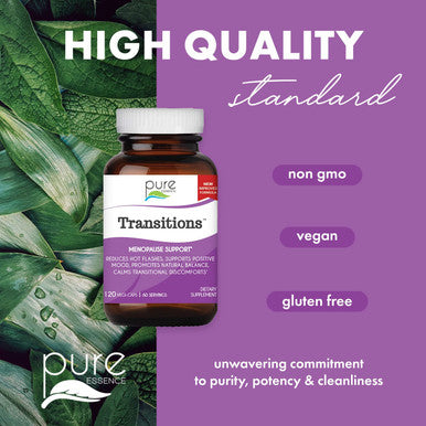 Pure Essence Labs Transitions Vitamins for Women, Natural Menopause Relief Supplement to Promote Hormone Balance, Reduce Hot Flashes, Mood Swings & Night Sweats, 120 Capsules
