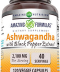 Amazing Nutrition Formulas Ashwagandha Root with Black Pepper Extract Supplement | 2100 Mg Per Serving | 120 Veggie Capsules Supplement | Non-GMO | Gluten- | Made in USA