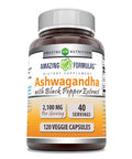 Amazing Formulas Ashwagandha Root With Black Pepper Extract Supplement | 2100 Mg Per Serving | 120 Veggie Capsules Supplement | Non-Gmo | Gluten-Free | Made In Usa