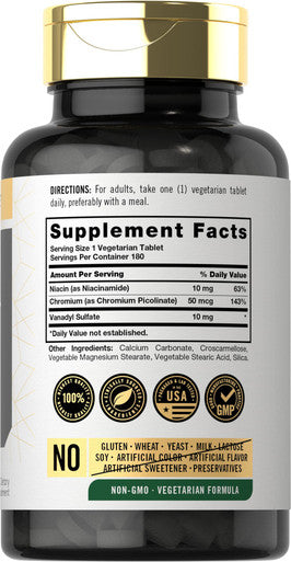 Vanadyl Sulfate 10Mg 180 Tablet Capsules With Chromium Picolinate Vegetarian Non-Gmo Gluten Free Supplement By Carlyle