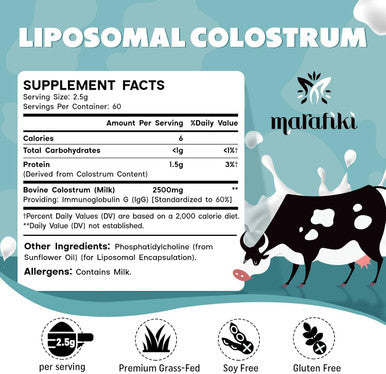 Marafiki Liposomal Bovine Colostrum Supplement - Grass Fed Colostrum Powder - High Bioavailability Easy to Mix (60 Servings)