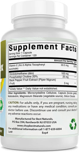 Best Naturals DIM Supplement 100 mg 120 Capsules DIM for Estrogen Metabolism & Balance For Menopause Body Building PCOS & Hormonal Acne