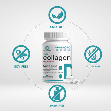 Deal Supplement Multi-Collagen Pills for Women with Vitamin C E & Biotin 300 Capsules 11 in 1 Formula with Saw Palmetto Bamboo Silica & Hyaluronic Acid Hair Skin Nail & Joint Health