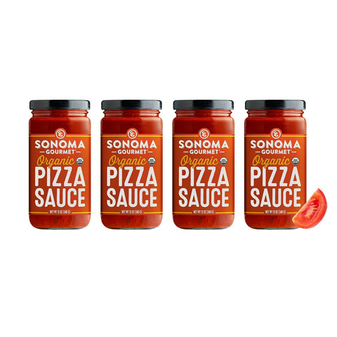 Sonoma Gourmet Organic Pizza Sauce | Made With Fresh Organic Tomatoes & Sweet Basil | Vegan & Gluten-Free | No Sugar Added | 12 Ounce Jars (Pack of 4)