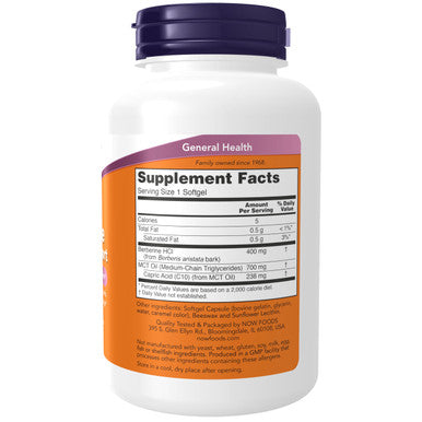 NOW Supplements Berberine Glucose Support Combined with MCT Oil for Optimal Berberine Absorption 90 Softgels