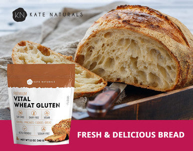 Kate Naturals Vital Wheat Gluten For Bread Making Baking Additive & Seitan. Compatible With Bread Machine (12Oz High Protein Flour)