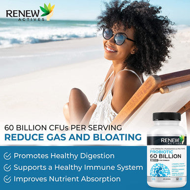 Renew Actives New Probiotics 60 Billion Cfu With Maktrek Bi-Pass Technology, Probiotics Made To Survive Stomach Acid With Advanced Absorption For Digestive Health, Immunity, & 60 Capsules!