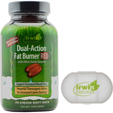 Irwin Naturals Dual Action Fat Burner Red Supplement With Nitric Oxide Booster - 75 Liquid Soft-Gels - Bundle With A Pill Case