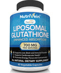 Nutrivein Liposomal Glutathione Setria 700mg - 60 Capsules - Pure Reduced Glutathione - Master Antioxidant for Optimal Cell Protection, Liver Cleanse, Brain and Immune Function