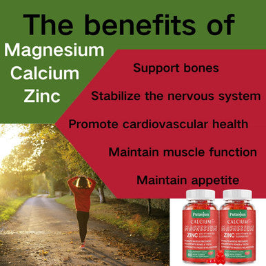 High Absorption Calcium Magnesium Zinc Gummies, Sugar Calcium Magnesium Zinc Supplement With D3 Bone & Teeth Strength Muscle & Nerve Function Vegan Raspberry Flavor 2 Pack