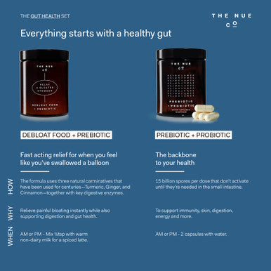The Nue Co. DEBLOAT Food PREBIOTIC Latte Powder Gut Health and Digestion Instant Bloating Relief Tumeric Ginger Cinnamon with Digestive Enzymes Vegan GlutenFree SugarFree