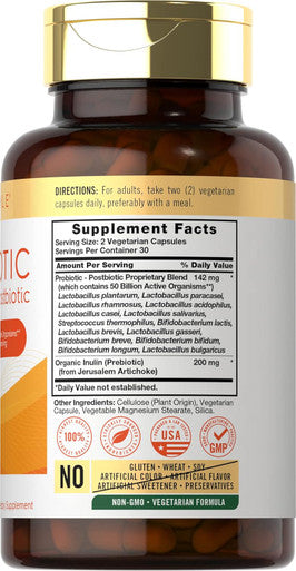 Carlyle Prebiotic Probiotic & Postbiotic | 50 Billion CFU 60 Powder Pills | 3 in 1 Supplement | Vegetarian Gluten & Non-GMO Formula