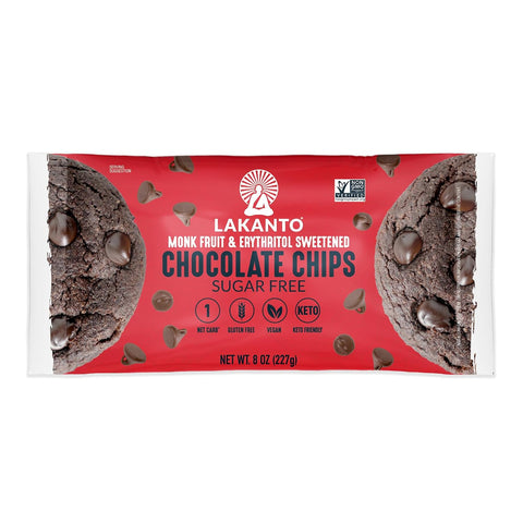 Lakanto Sugar Free Semi Sweet Chocolate Chips - Monk Fruit Sweetener and Erythritol, Perfect for Baking, Pancakes, Muffins, Protein Bites, Melting, Mixing, Snacking, Gluten Free, Vegan (8 oz - Pack of 1)