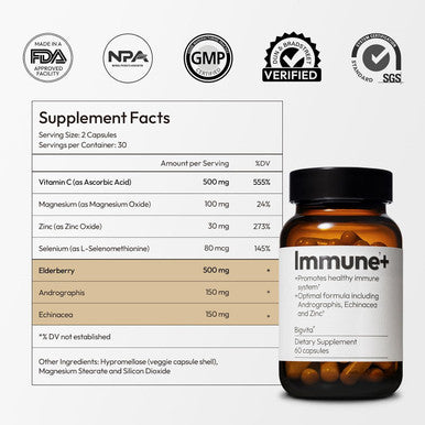 BigVita Immune Support Booster Supplement with Elderberry Echinacea Vitamin C Andrographis Zinc Magnesium Oxide and Selenium Immune Defense Dietary Supplements, 60 Capsules