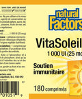 Natural Factors Vitamin D3 1000 IU 25 mcg Supports Strong Bones Muscles and Immune Function 180 Tablets