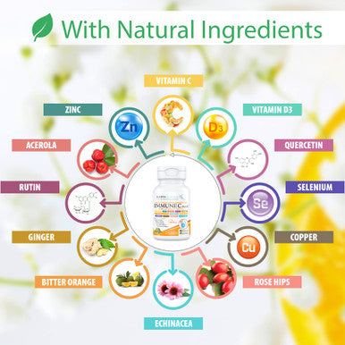 (90 Capsules), Quercetin 1,000mg, Vitamin C 1,000mg, Zinc 50mg, Vitamin D3 5,000iu, Selenium, Copper, Acerola, Ginger, Rutin, Bitter Orange, Rose Hips, Echinacea, Immune C Plus, 12 in 1 Immune Support