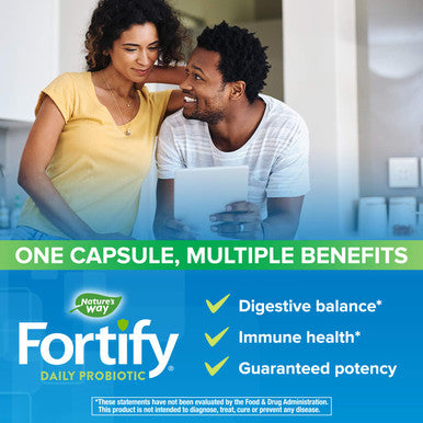 Natures Way Fortify Daily Probiotic for Adults, 30 Billion Live Cultures, 10 Strains, Prebiotics, 30 Capsules