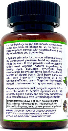 EyeCare AllNatural USDA Organic Eye Care Supplement for Eye Floaters Dry Eyes Eyesight Eye Health 60 Days Supply Synergistic Blend by Bodymune 100 Vegan Gluten Non GMO