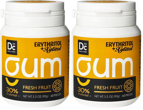 DC24 DAILY CARE Xylitol Chewing Gum with Erythritol, Aspartame Free & Sugar Free Gum for Dry Mouth, Low-Calorie, Sugarless, Assorted Flavors Variety Bulk Pack 60-Piece Pack, 4 Packs