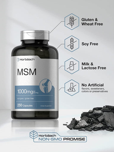 MSM Supplement Capsules | 1000mg | 250 Count | Non-GMO and Gluten Free Formula | Methylsulfonylmethane | by Horbaach