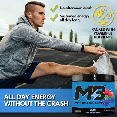 Morning Buzz Energy Drink Powder - Energy Boost Drink Mix - Sugar- Energy With Antioxidants - Morning Kickstart And Sports Nutrition Endurance Product - 30 Servings, Blue Raspberry, 8 Ounces