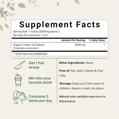Micro Ingredients Organic Turkey Tail Mushroom Powder (50:1 Extract) 8 Ounce | ze Dried with Active Polysaccharides Supports Immune Response & Cellular Level Pet Friendly