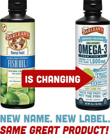 Barlean's Omega Swirl Ultra High Potency Omega-3 Fish Oil Supplement Key Lime 16 Fl Oz