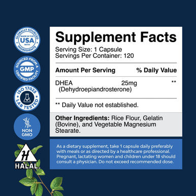 Natures Craft Pure DHEA 25mg for Women and Men - Extra Small Capsule High Absorption DHEA Supplement for Women & Men for Mood Energy and Immune Support - Men & Women's Hormone Balance Supplement (4 Month Supply)