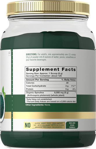Carlyle Organic Spirulina Powder 2.2 lbs | Blue Green Algae | 8g Spirulina per Serving | Vegan Non-GMO Gluten Supplement