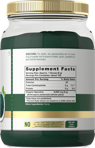 Carlyle Organic Spirulina Powder For Smoothies 2.2 Lbs Blue Green Algae 8G Spirulina Per Serving Vegan, Non-Gmo, Gluten