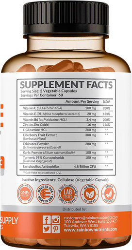 10 In 1 Immune Support Supplement (No Fillers) Vitamin C, Zinc, Elderberry, Echinacea, Turmeric, Probiotics Immunity Booster For Multi-System Immune Defense, Respiratory & Gut Health 60 Day Supply