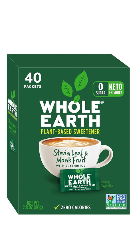 Whole Earth Sweetener Co. Stevia & Monk Fruit Sweetener, Erythritol Sweetener, Stevia Packets, Sugar Substitute, Natural Sweetener, 400 Count