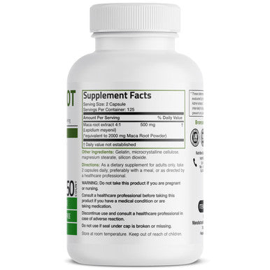 Bronson Maca Root (From 500Mg 4:1 Extract Equivalent To 2000Mg Per Serving), Lepidium Meyenii - Non-Gmo, 250 Vegetarian Capsules