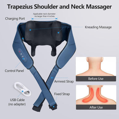 Restcloud Neck And Shoulder Massager With Heat, Shiatsu Neck And Upper Back Massager With Heat, Protable Cordless Kneading Neck Massager For Pain Relief Deep Tissue