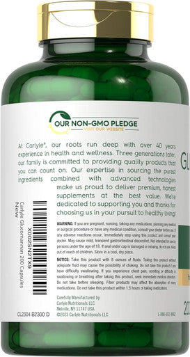 Carlyle Glucomannan Capsules | 200 Count | Soluble Fiber Pills | Non-GMO Gluten Supplement