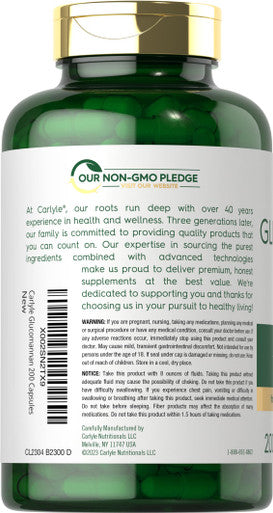 Carlyle Glucomannan Capsules | 200 Count | Soluble Fiber Pills | Non-Gmo, Gluten Free Supplement