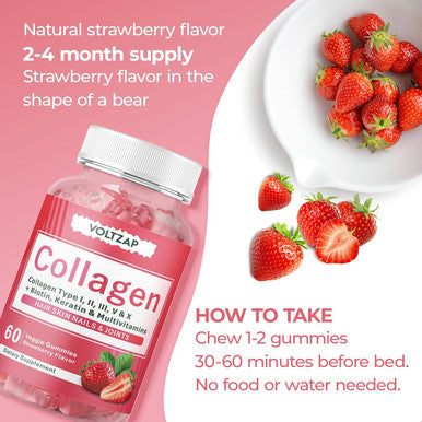 Collagen Gummies For Men And Women, Vegan Collagen 2500Mg For Hair Skin Nails Muscle & Joint, Immunity - 60Ct Strawberry Flavored Supplement