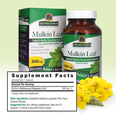 Nature'S Answer Mullein Leaf Capsules 90 - Alcohol Vegetarian Vegan Gluten - Mullein capsuels for Lungs Mullein herb - Supports Respiratory Function & Lung Health