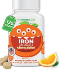 Kids Iron 10mg with Vitamin C 50mg Chewable Tablets Tasty Natural Flavored Vegan Vegetarian GMOFree Nut Dietary Iron Supplement Blood Formation for Children 120 Chewables