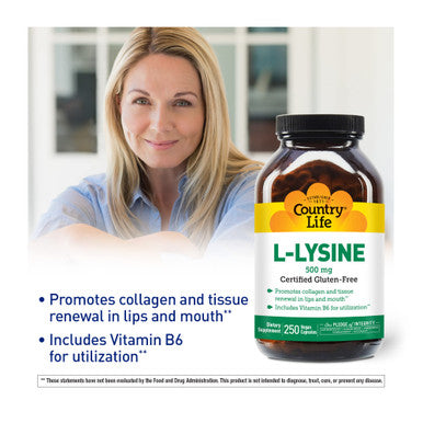 Country Life L-Lysine 500Mg With B-6 Supports Immune Health Promotes Collagen Renewal In Lips And Mouth 250 Vegan Capsules Certified Gluten Free Certified Vegan