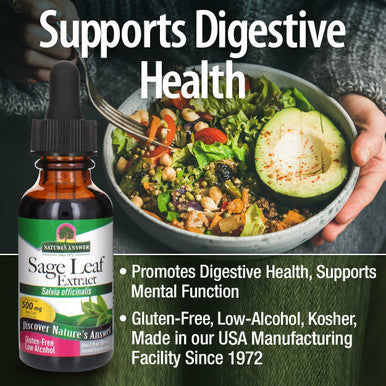 Nature'S Answer Sage Leaf with Organic Low Alcohol 1-Fluid Ounce | Digestive Support | Promotes Mental Function | Benefits Gut Health