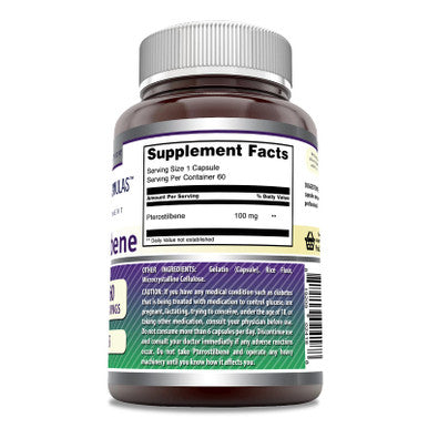 Amazing Formulas Pterostilbene 100 Mg Per Serving 60 Capsules Supplement | Non-Gmo | Gluten Free | Made In Usa
