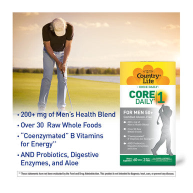 Country Life Core Daily-1 Multivitamin For Men 50+ Energy Support 60 Tablets 2 Month Supply Certified Gluten Free