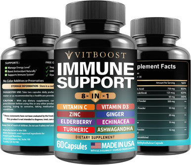 Elderberry Immune Support Supplement 8-In-1 Formula With Echinacea, Vitamin C & Zinc, Vitamin D 5000 Iu, Turmeric, Ginger, Ashwagandha ÃƒÂ¢Ã¢â€šÂ¬Ã¢â‚¬Å“ 60 Capsules
