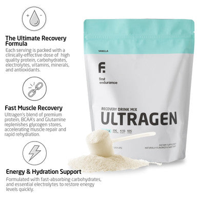 FIRST ENDURANCE Ultragen Workout Recovery Drink Powder Protein Mix Boosts Energy Accelerates Recovery | Vanilla 15 Servings
