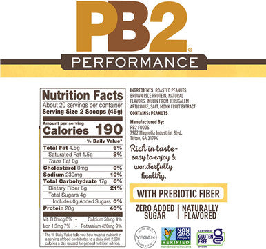 PB2 Performance Peanut Protein Powder with Madagascar Vanilla 2 lb/32 oz Jar 20g of Vegan Plant Based Protein Powder Non GMO Gluten Non Dairy
