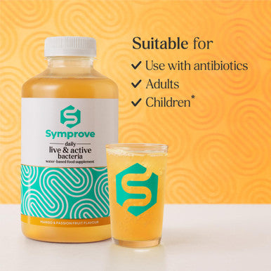 Symprove Daily Probiotic Drink Mango and Passion Fruit 10 Billion CFUs 4 Clinically Studied Strains Gut and Immune Support Water-Based Vegan Dairy and Gluten Free (Pack of 4 x 500ml)