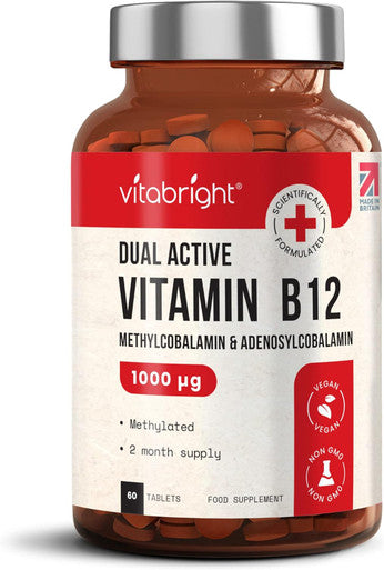 Vitamin B12 Tablets High Strength 1000Mcg Methylcobalamin And Adenosylcobalamin Vitamin B12 Complex, Methylated B12, Vegan B12 Vitamin Tablets (Not Liquid, Not Spray) Vitabright Vit B12 Supplements