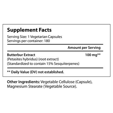 LongLifeNutri Butterbur Extract 100Mg 180 Vegetarian Capsules | Made In Usa | Natural Supplement | 100 Mg Pure Powder Pill Formula