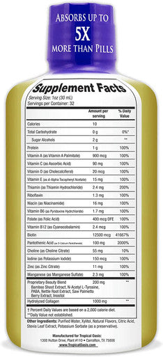 Liquid Beauty | Maximum Strength Hair, Skin & Nails Vitamin | 12,500mcg Biotin, Collagen, Bamboo, DHT Blocker & More| Fast Hair Growth, Less Hair Loss + Healthier Skin & Nails- 98% Absorption, 32 Serv